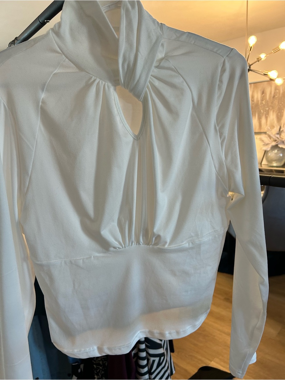 SHEIN White Long-Sleeve Keyhole Tie-Neck Top